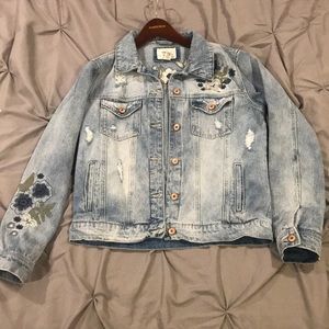 Distressed floral Jean jacket